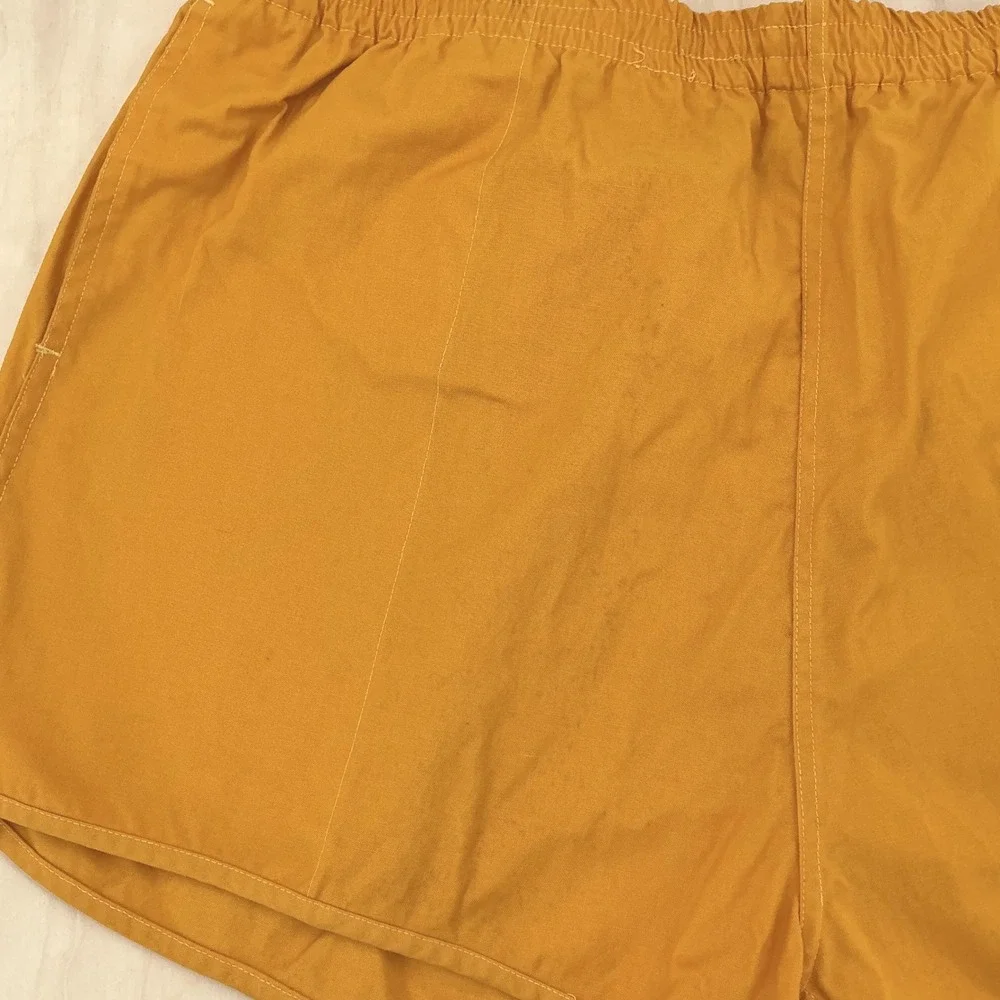 80s Guys Swim Trunks Men M Yellow Solid Mesh Lined Athletic Summer Beachwear